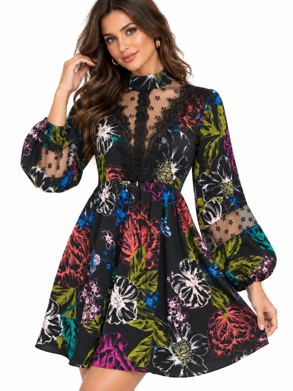 Guess Punk Petals Periscope Floral Lace Dress Womens SZ M Romantic Whimsigoth